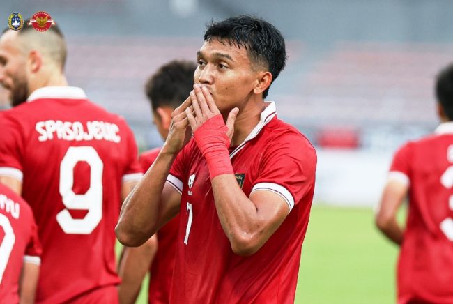 Dendy Sulistyawan merayakan golnya pada laga Brunei Vs Indonesia di penyisihan Grup A Piala AFF 2022. (Foto: PSSI)