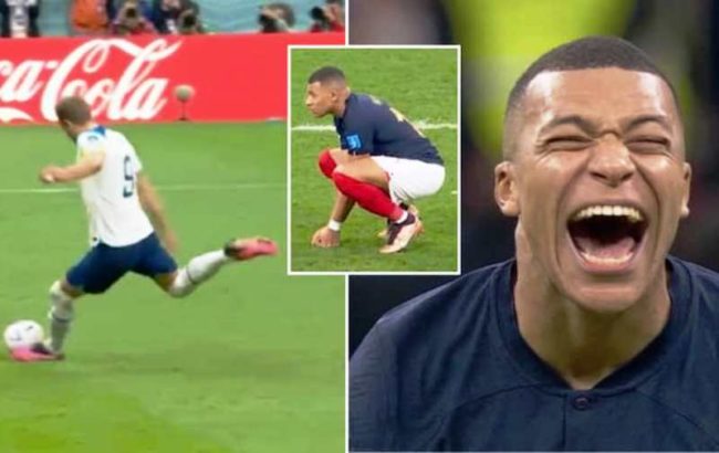 Kylian Mbappe tertawa lepas usai kegagalan penalti Harry Kane di laga perempat final Piala Dunia 2022. (Foto: ladbible)