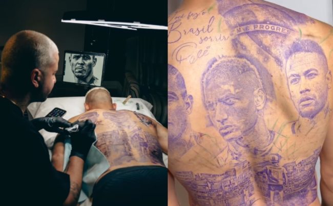 Wajah Neymar ada dalam tato di punggung Richarlison. (Foto: psgtalk)