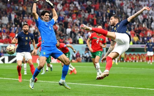 Proses gol Theo Hernandez dalam laga Prancis Vs Maroko di semifinal Piala Dunia 2022. (Foto: Opta)