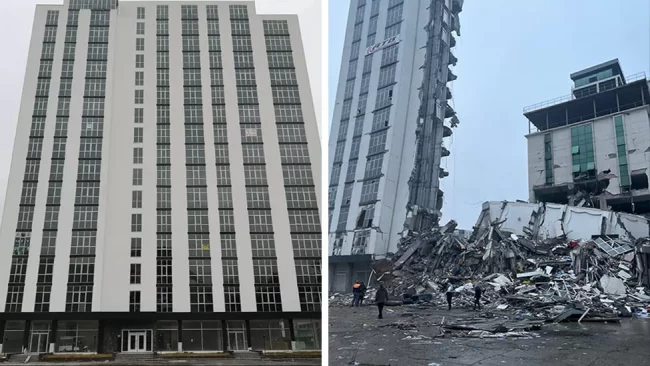 Warga Turki marah juga kecewa karena gedung dan apartemen mudah runtuh saat gempa Turki pada Senin 6 Februari 2023. (Foto: BBC)
