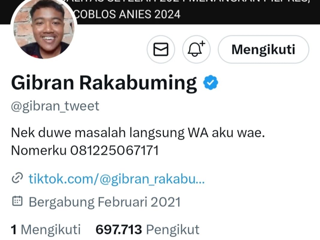 Wali Kota Solo Gibran Rakabuming Raka hanya ikuti akun Amien Rais di Twitter (tangkapan layar)