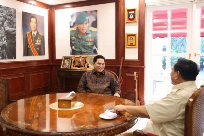 Menhan Prabowo terima kunjungan Menteri BUMN Erick Thohir, bicarakan dinamika terkini hingga Timnas U-22.
