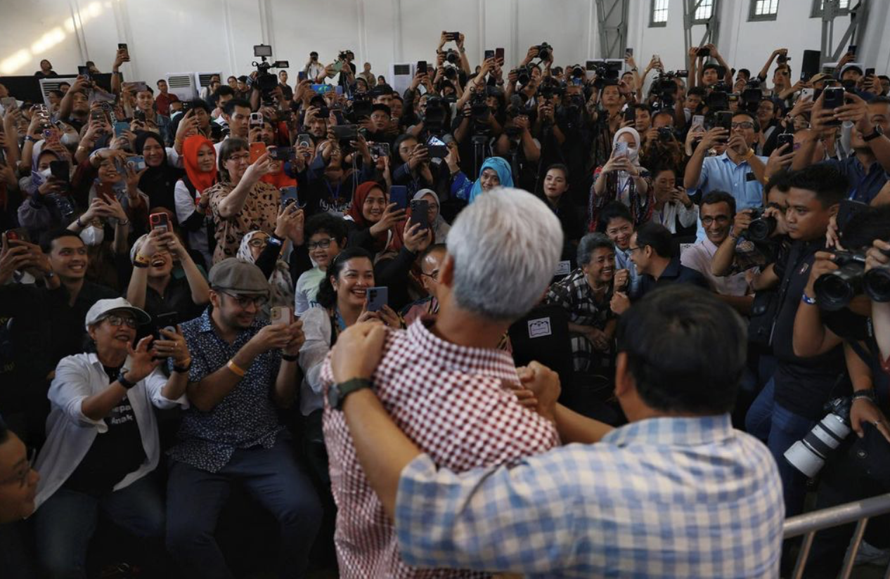 Prabowo Subianto bertemu Ganjar Pranowo di kegiatan Festival Belajar Raya 2023 di Pos Bloc, Jakarta Pusat.