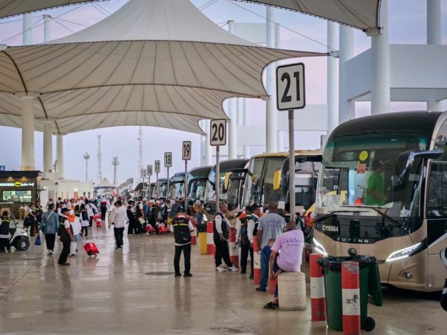Persiapan jemaah haji yang akan diterbangkan ke Tanah Air dari Bandara Internasional King Abdul Aziz, Jeddah.