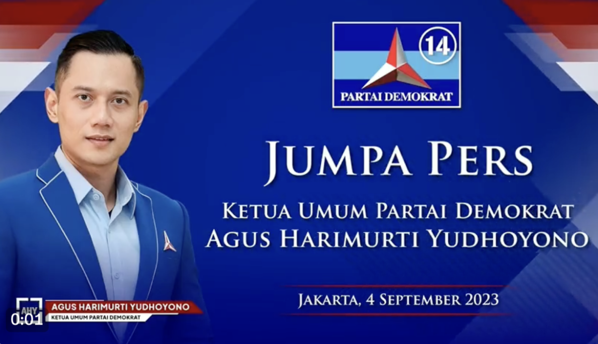 Konferensi Pers Ketua Umum Partai Demokrat, Agus Harimurti Yudhoyono, Senin, 4 September 2023, Pukul 12.30 WIB.