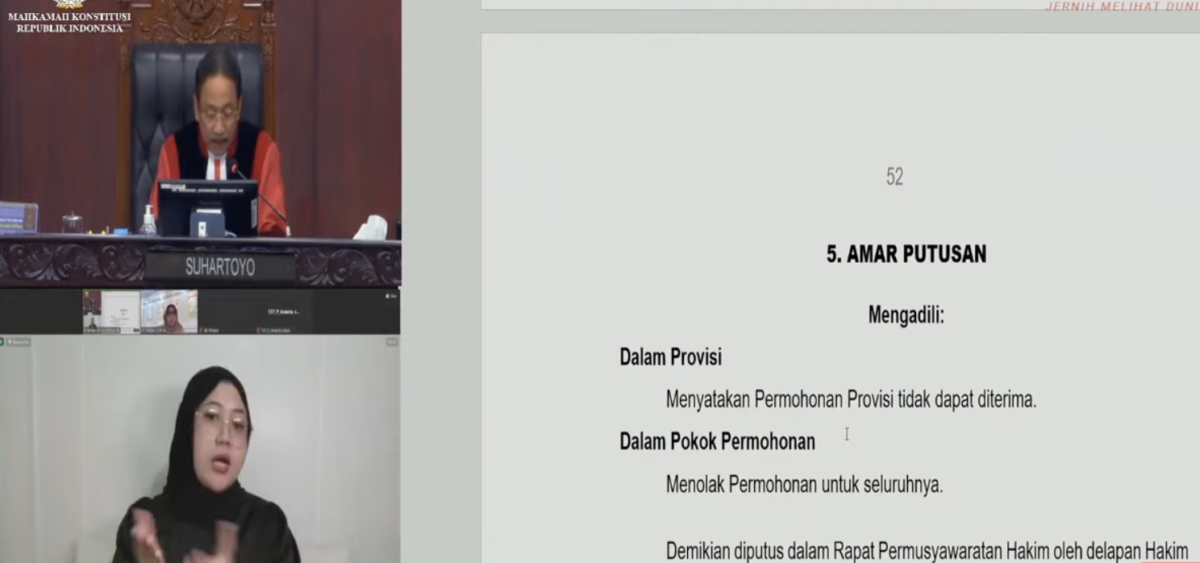 MK Tolak Gugatan Syarat Capres-Cawapres yang diajukan permohonannya oleh mahasiswa Fakultas Hukum Universitas Nahdlatul Ulama Indonesia (Unusia), Brahma Aryana.