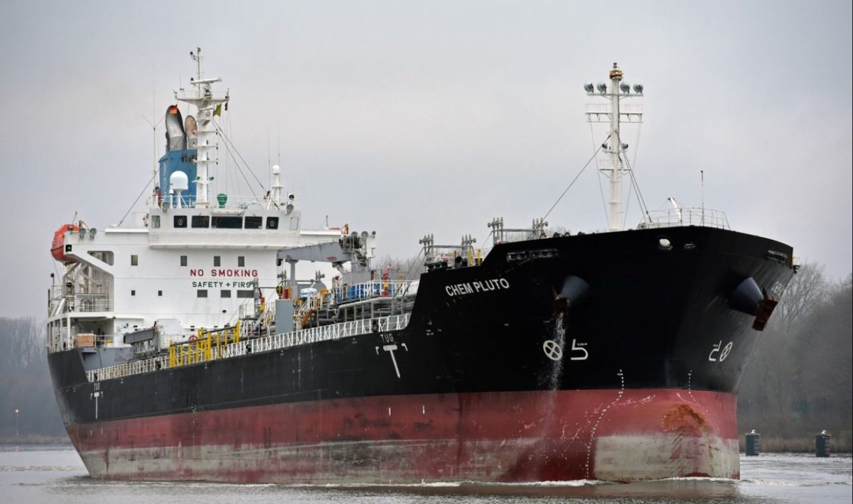 Drone menghantam kapal tanker kimia Chem Pluto di Samudera Hindia. (Foto: fleetmon)
