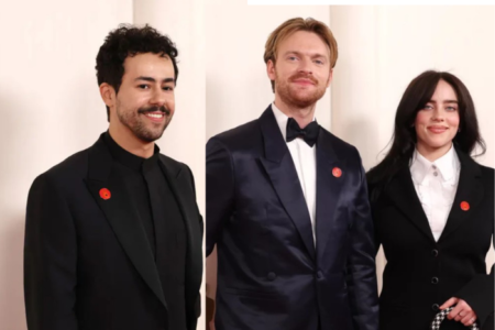 Bintang Hollywood mengenakkan pin merah di Oscar 2024